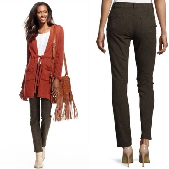 Lafayette 148 Snakeskin Slim Leg Jacquard Jeans - Picture 1 of 13